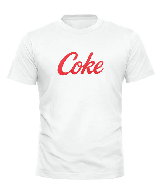 White Good Trouble Garments T-shirt with red vintage inspired Coke tee logo on front