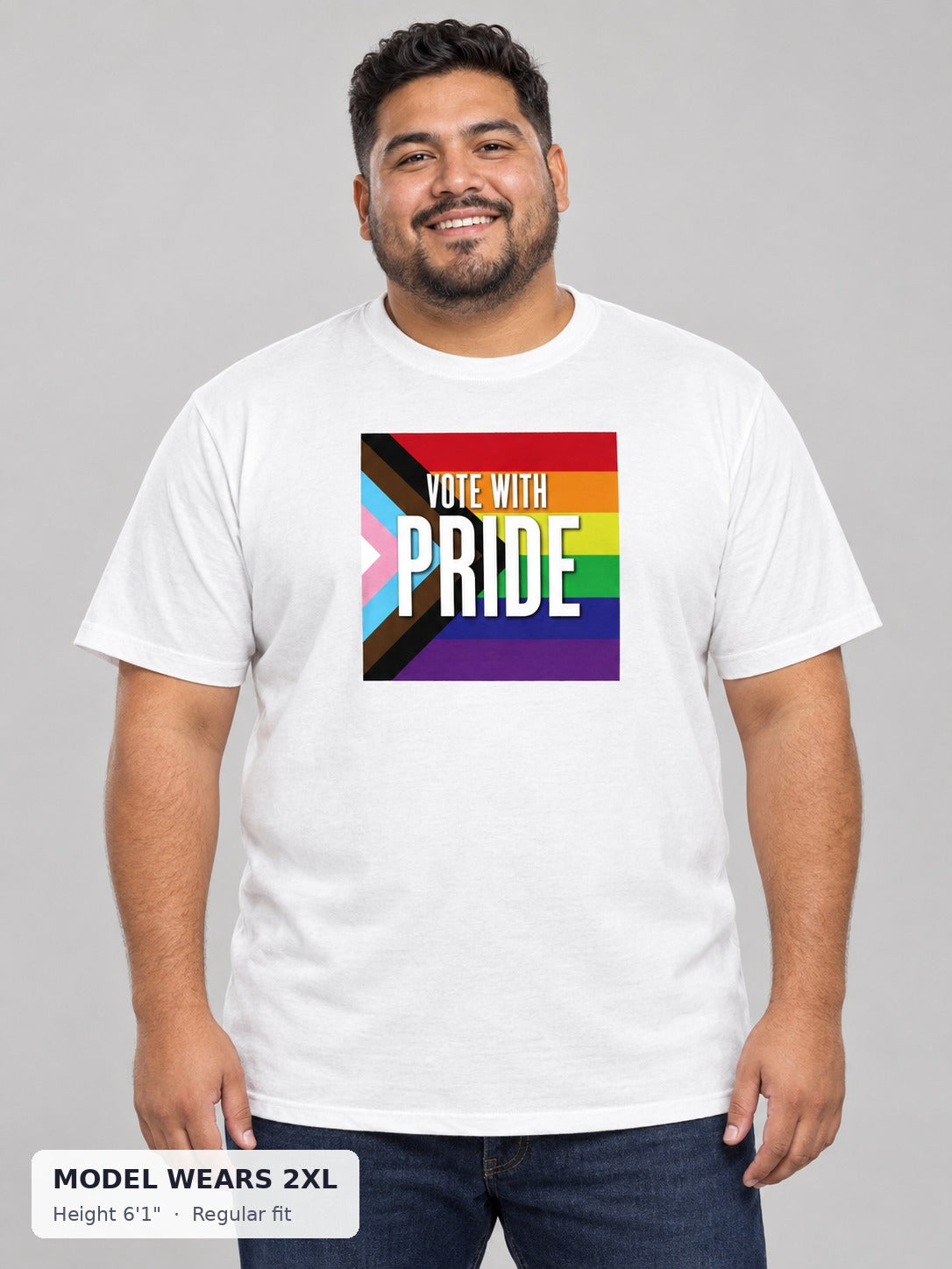 Vote With Pride Tee on a plus-size model wearing size 2XL, 6'1" - Good Trouble Fashion