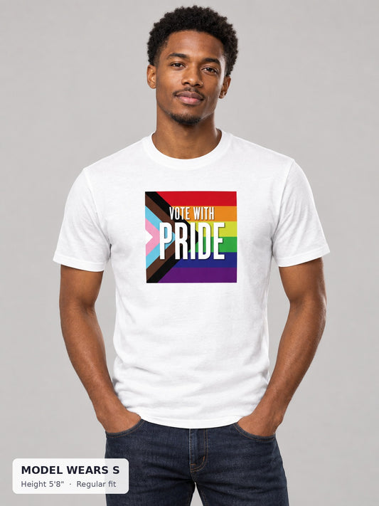 Vote With Pride Tee on a slim model wearing size S, 5'8" - Good Trouble Fashion