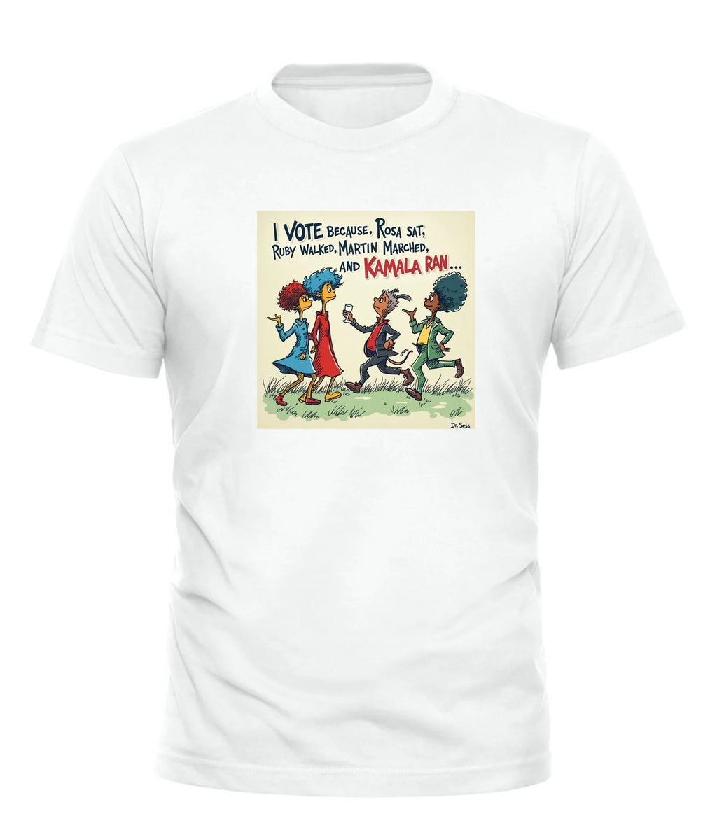 Votes for Pride t-shirt white with historical voting rights illustration from Good Trouble Garments