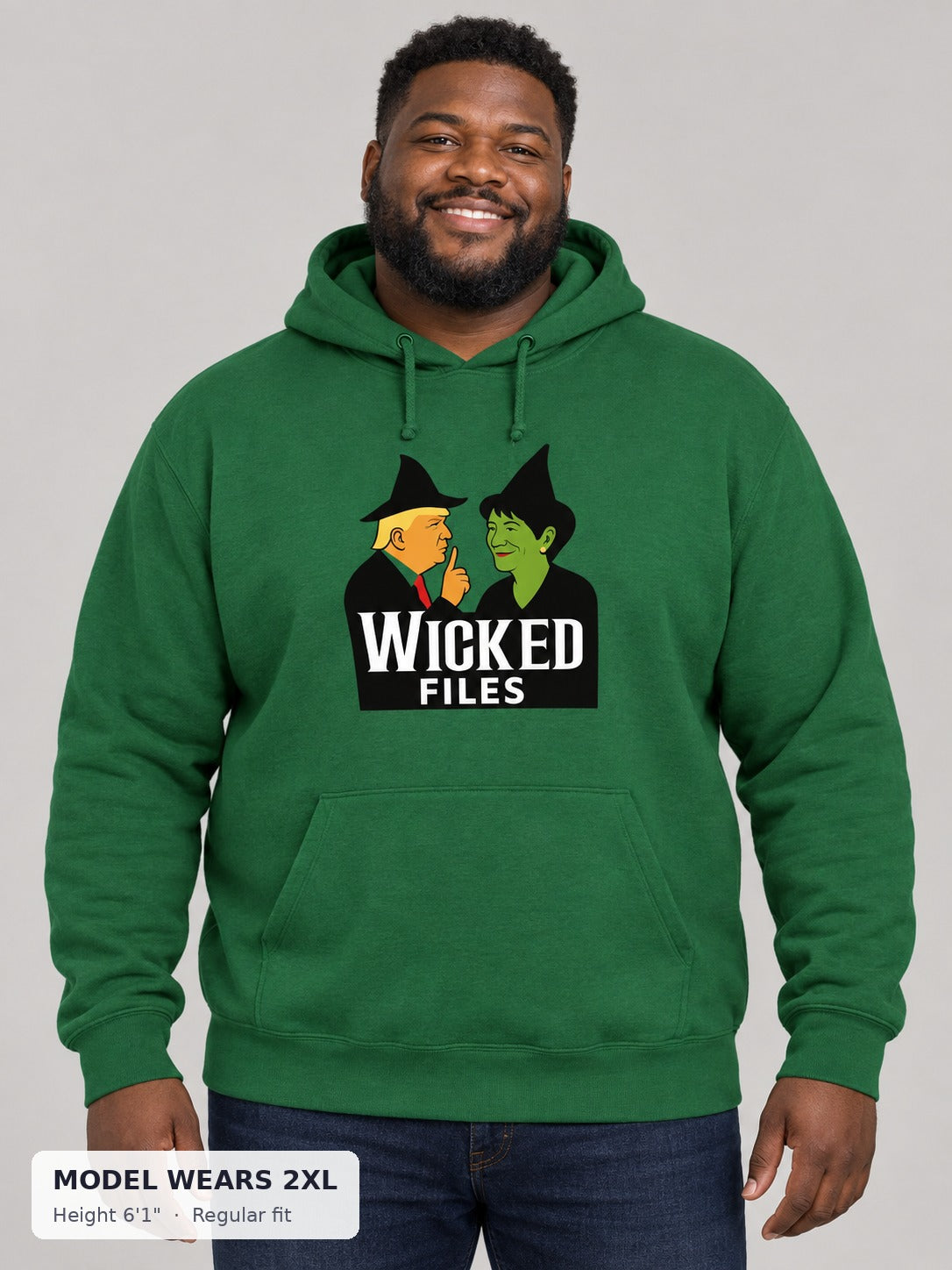 Wicked Epstein Files Hoodie on a plus-size model wearing size 2XL, 6'1" - Good Trouble Fashion