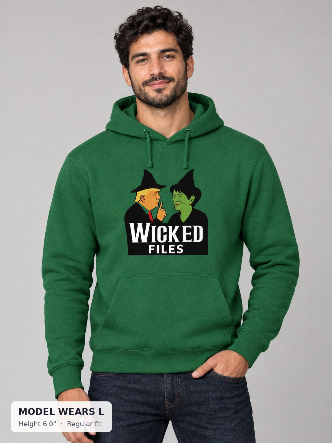 Wicked Epstein Files Hoodie on an athletic model wearing size L, 6'0" - Good Trouble Fashion
