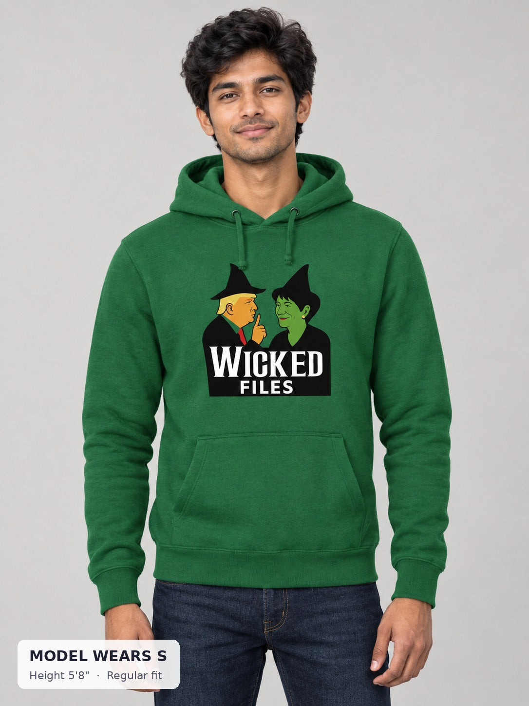 Wicked Epstein Files Hoodie on a slim model wearing size S, 5'8" - Good Trouble Fashion
