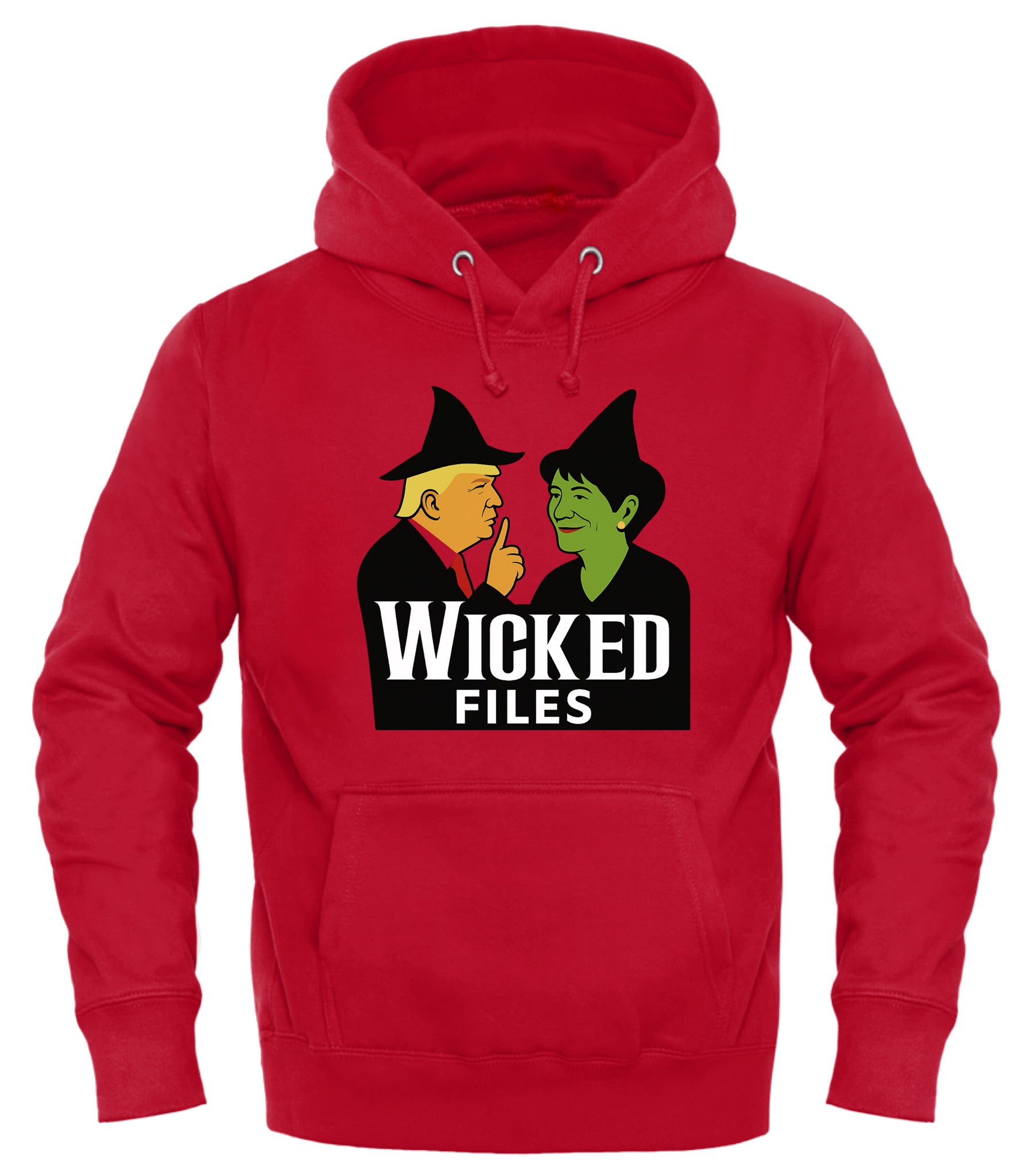 Red Wicked Files hoodie featuring whimsical character design for stylish comfort
