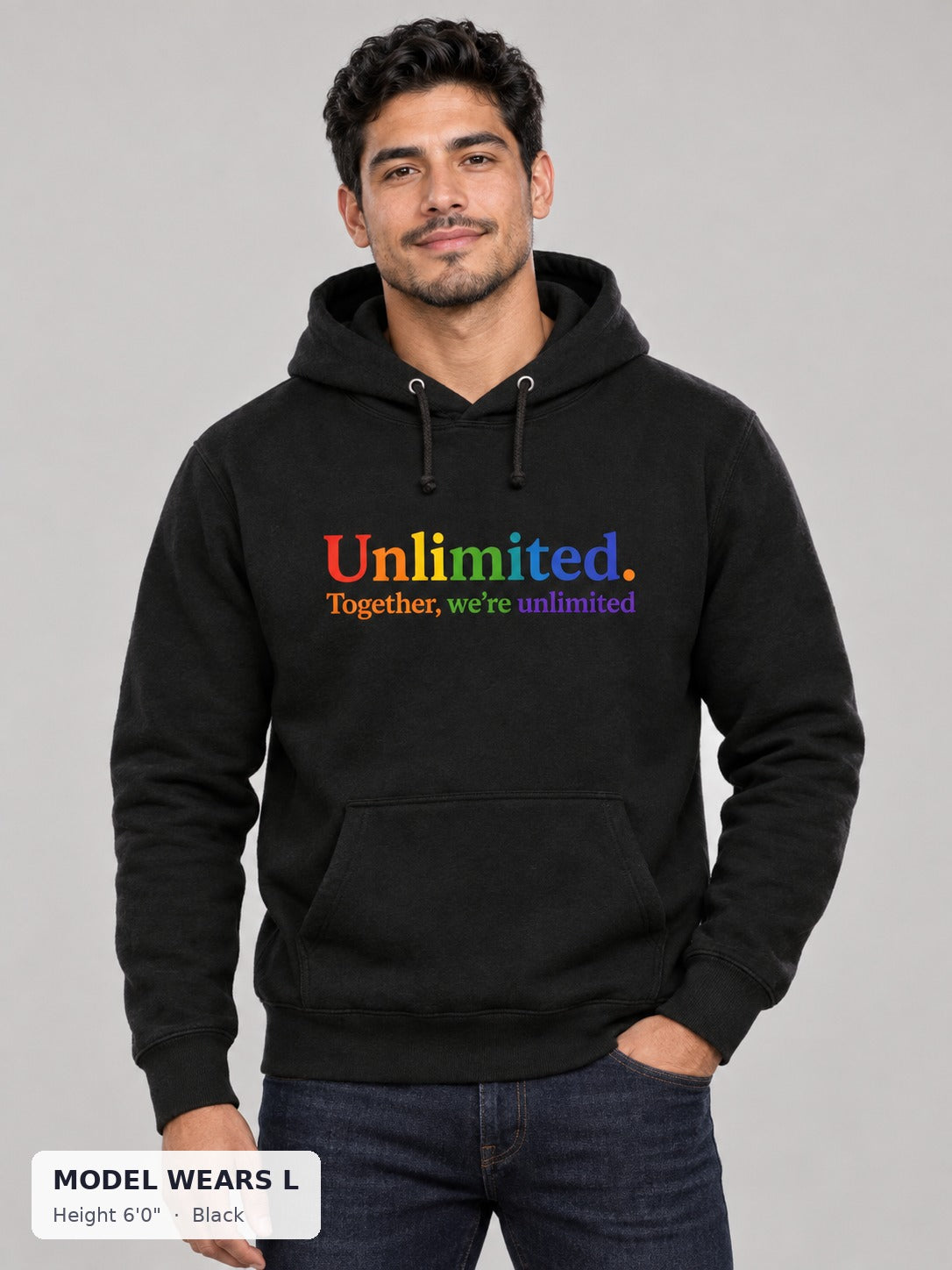 Wicked Unlimited Love Hoodie in Black on an athletic model wearing size L, 6'0" - Good Trouble Fashion