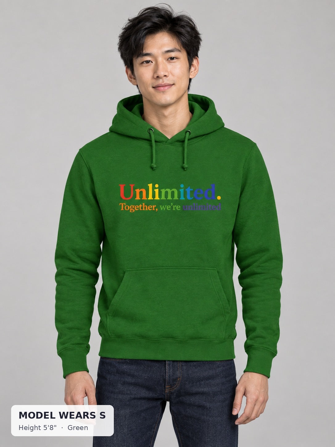 Wicked Unlimited Love Hoodie in Green on a slim model wearing size S, 5'8" - Good Trouble Fashion