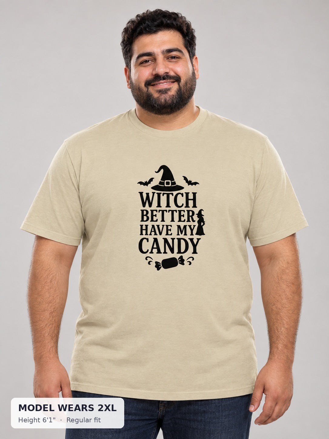 Witch Better Have My Candy Tee on a plus-size model wearing size 2XL, 6'1" - Good Trouble Fashion