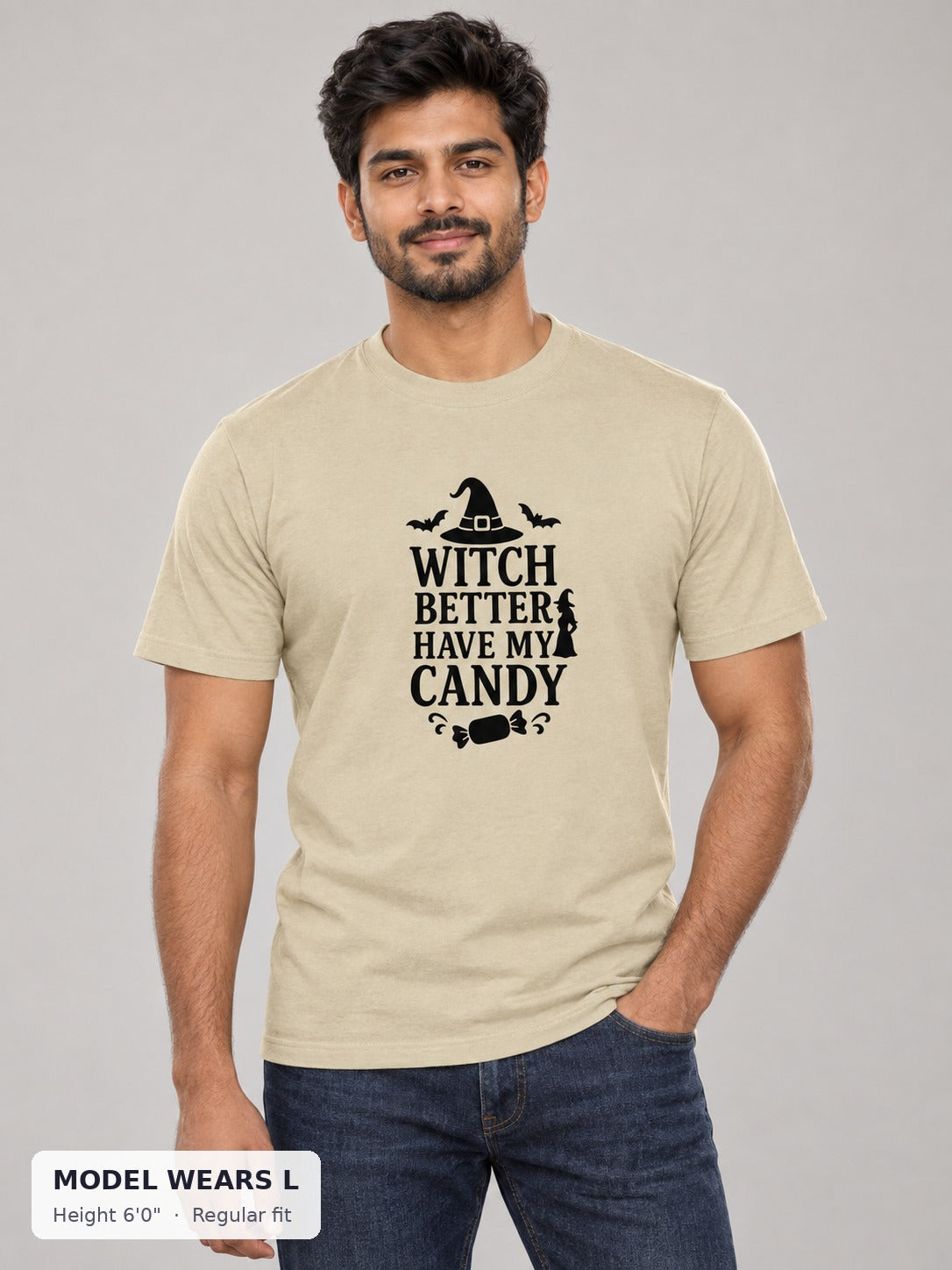 Witch Better Have My Candy Tee on an athletic model wearing size L, 6'0" - Good Trouble Fashion