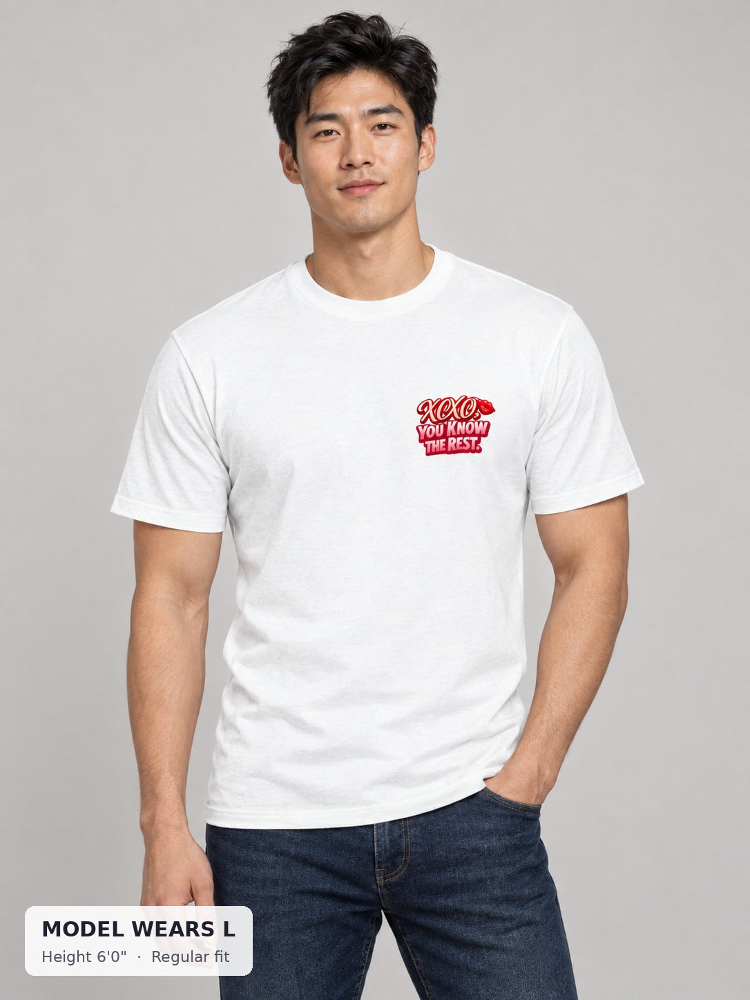 XOXO Flirty Tee on an athletic model wearing size L, 6'0" - Good Trouble Fashion