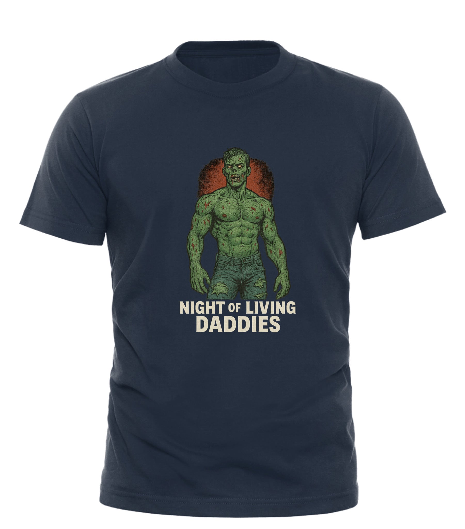 Night of the Living Daddies t-shirt navy tee with green zombie dad graphic vintage moon backdrop GOOD TROUBLE FASHION